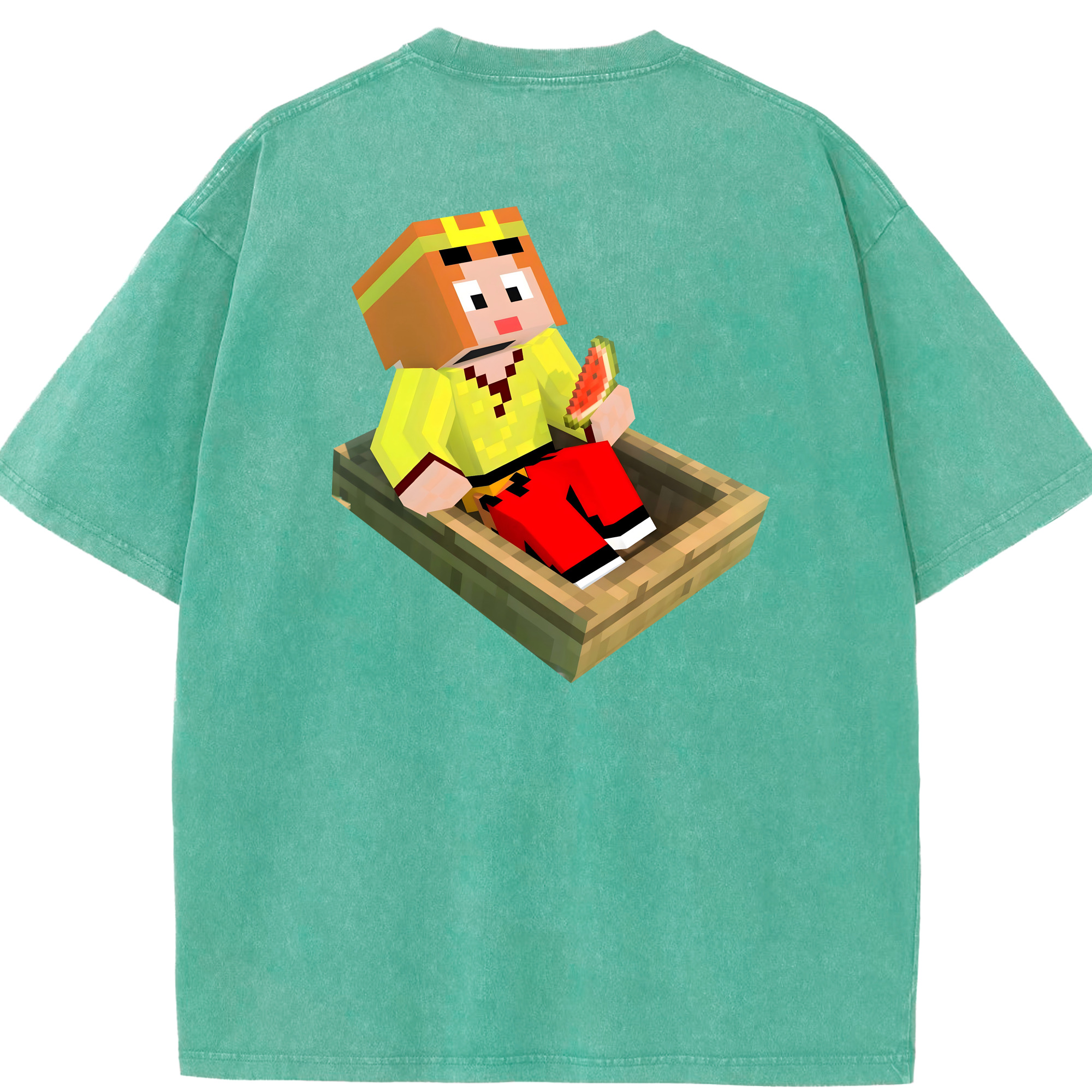 （画像用） マインクラフト ブロックの世界 Minecraft MC Block world 綿100% ヴィンテージ風 半袖Tシャツ（背面プリント）